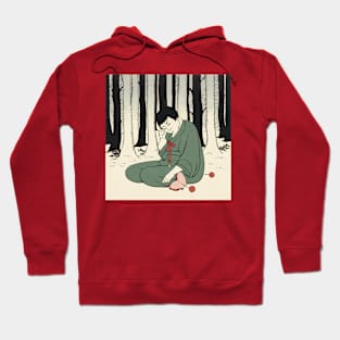 Anime style man sitting in forest Hoodie